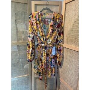Betsy & Adam Floral Lurex Chiffon Wrap Dress NWT Size 4 Yellow